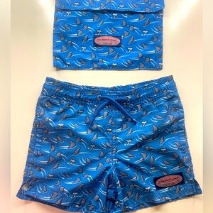 Vineyard Vines Shark Week Swim Shorts with Matching Velcro Bag